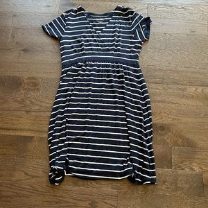L.L. Bean Navy + White Striped V-neck Dress - Large Petite